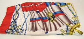 Luxe vierkante shawl met vlag/touw-motief 90 x 90 - rood/offwhite/kobalt