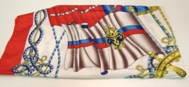 Romano luxe vierkante shawl met vlag/touw-motief - rood/offwhite/kobalt