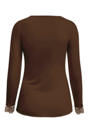 TRIPLE NINE shirt V-neck met kant Cashmere art. 9003 - bruin