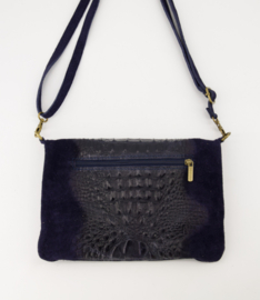 Schoudertas Peyton croco suède art. 7158 - donkerblauw