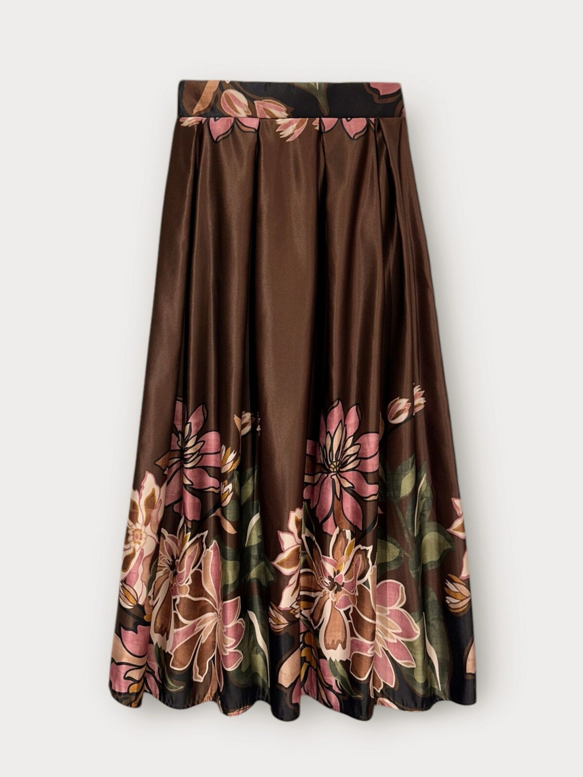 LaFée satijnen rok Flowers art. 10821 - bruin