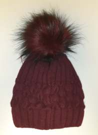 Fiebig damesmuts met pompom art. 54813 - bordeaux