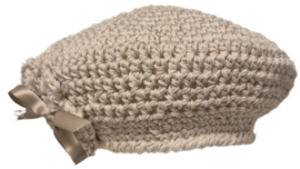 Gehaakte kinderbaret Noor 12 - kit/zandkleur gemêleerd