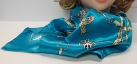 Luxe vierkante shawl met kettingmotief 90 x 90 art. 2804 - aqua/offwhite
