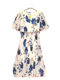 NS plisséjurk Fleurs art. 5443 - offwhite/blauw