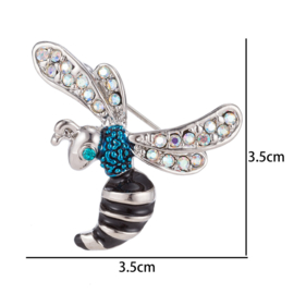 Broche Wasp art. 5025 - zilverkleur/blauw