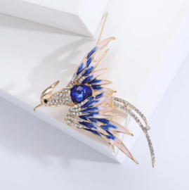 Broche Bird art. 2762 - goudkleur/blauw