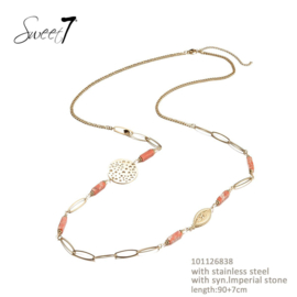 Sweet7 lange ketting art. 2683 - oranje/goud