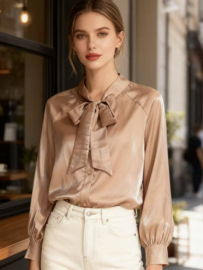 Damesblouse Bow-tie art. 27160 - beige