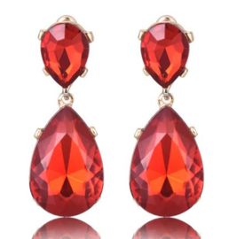 Oorbel steker Dangle art. 2910 - rood/goudkleur