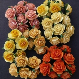 Paper roses, 25 mm. geel-oranje mix