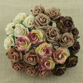 Paper roses, 15 mm. bruin mix
