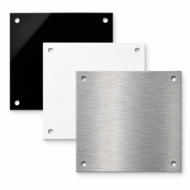 Naamplaatje Dybond (zwart, wit, rvs-look) vierkant 15 cm