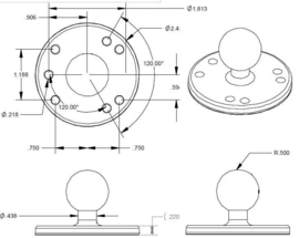 Ram mount ronde plaat met bal 202U