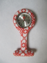 Horloge met siliconen hanger en speld - rood / wit motief