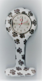 Horloge met siliconen hanger en speld - zwart wit pootafdruk