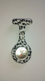 Horloge met siliconen hanger en speld - zwart wit print