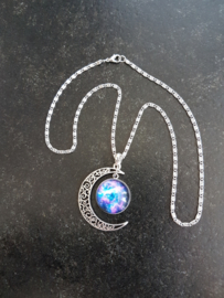 Galaxy in Cresent Moon Necklace