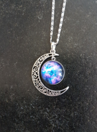 Galaxy in Cresent Moon Necklace