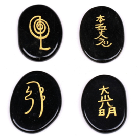 Reiki Symbolenset klein Zwarte Obsidiaan.