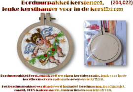 Borduurpakket, leuke kersthanger (Engeltje) voor in de kerstboom