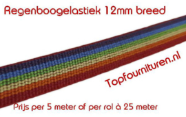 Regenboogelastiek 12mm breed per 5 meter