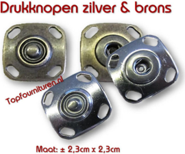 Drukknopen luxe uitvoering zilver / oudzilver & brons. Prijs per paar