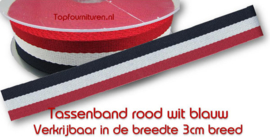Tassenband rood-wit-blauw 3cm breed