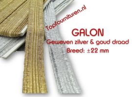 Galon geweven goud of zilverdraad 22mm