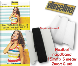 Flexibel naadband 15mm wit & zwart Vlieseline