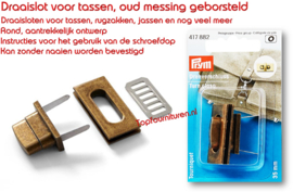Draaislot voor tassen, oud messing, geborsteld