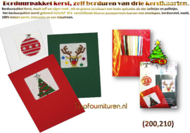 Borduurpakket kerst, zelf borduren van drie kerstkaarten.