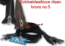 Dubbeldeelbare rits brons no.5 YKK