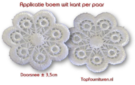 Kanten bloem wit ø 3.5cm (prijs per paar)