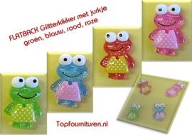 Flatback glitterkikkertjes per 4 stuks.