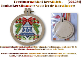 Borduurpakket, leuke kersthanger (Kerstbel) voor in de kerstboom