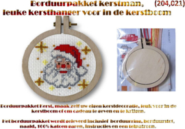 Borduurpakket, leuke kersthanger (kerstman) voor in de kerstboom