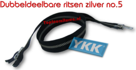 Dubbeldeelbare rits zilver no.5 YKK