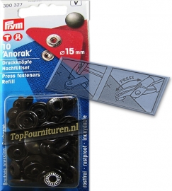 Prym Anorak drukknoop 15 mm zwart oxide (390327)