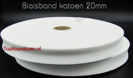 Biaisband katoen 20mm wit per 5 meter/per rol 100m