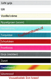 Vouwelastiek-afzetbies in diverse kleuren per 5 meter.