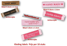 Kledinglabels diverse Prijs per 10 stuks.