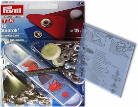 15mm Prym Anorak drukknopen met pons 390301 Zilver