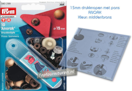 15mm Prym Anorak drukknopen met pons 390299 oud messing