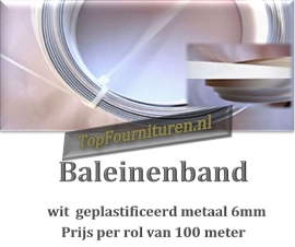 Baleinenband wit geplastificeerd metaal per rol 100 meter kleur wit