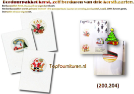 Borduurpakket kerst, zelf borduren van drie kerstkaarten.