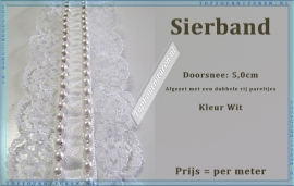 (SB700) Sierband met pareltjes 5,0 cm doorsnee kleur wit