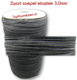 Elastiek zacht 3mm breed zwart per 10 meter/rol 185 meter