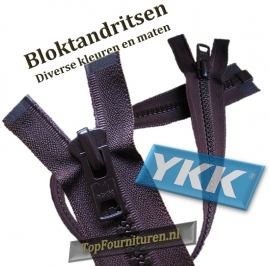 YKK bloktandritsen Nr.10 (robuste rits) kunststof zwart-bruin-blauw-beige 60/70/75/80/85 (jasritsen)