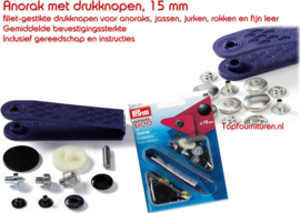 15mm Prym Anorak drukknopen met pons 390307 Zwart gelakt